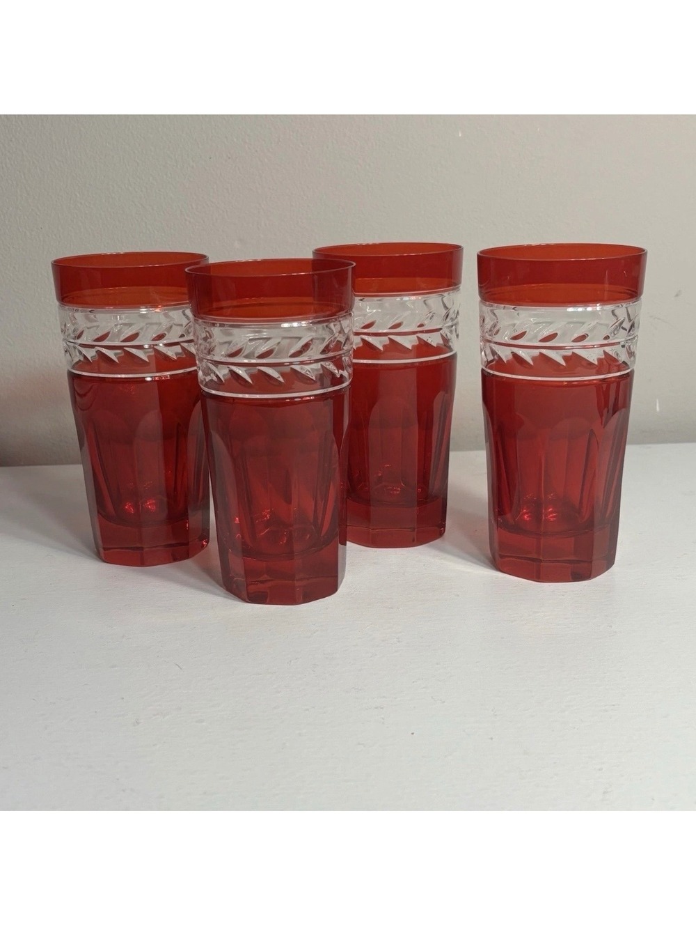 Ralph Lauren Claremont Ruby Red Lead Crystal Highball Glasses set of 4
